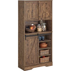 Rootz Dressoir met schuifdeuren - Dressoir - Keukenkast - Verstelbare planken - Draadbeheer - Veelzijdige opbergruimte - Donkerbruin - 80 cm x 170 cm x 34 cm