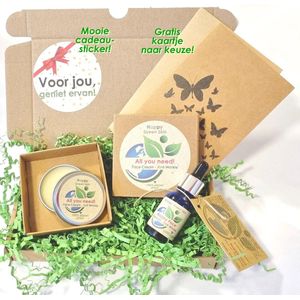 Duurzaam Brievenbuspakket - Biologische Gezichtscrème en Gezichtsolie - 100% ECO - met kaartje - All you need - Happy Face - shea butter - cactusvijgolie - gepersonaliseerd - Happy Green Skin - brievenbus cadeau - gezichtolie gezicht olie - dagcreme