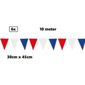 6x Mega vlaggenlijn rood/wit/blauw 30cm x 45cm 10 meter - Reuze vlaggenlijn - vlaglijn mega thema feest verjaardag optocht festival