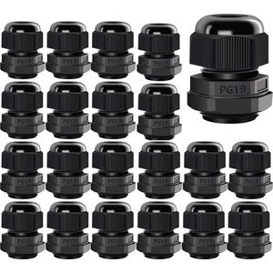 20 Stuks Kabelwartel, PG19 Kunststof Waterdicht Verstelbaar 12-16 mm IP68 Kabelwartelverbinding met Rubberen Pakkingen, M24*1.5 Draadconnector, Draadbeschermer (Zwart)