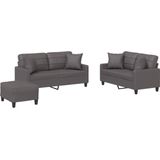 vidaXL - 3-delige - Loungeset - met - kussens - kunstleer - grijs