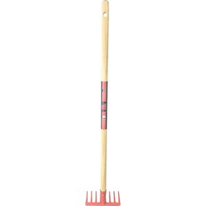 Synx Tools Mini Tuinhark 8 tanden - Rood - verzinkt mini Hark - Harken - Bladharken - Bodembewerkers - Onkruidverwijderaar - Tuinartikelen - Compleet Incl. 75cm steel