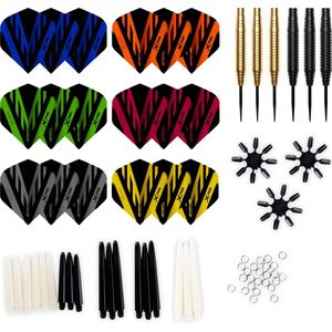 XQMax 2 Sets Black & Gold Brass Darts + Extra Flights En Shaft - 56 Delig