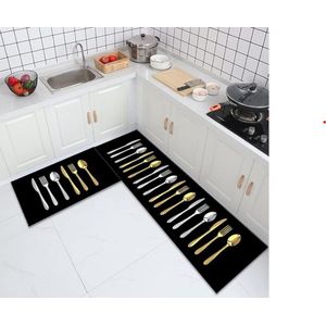 BELHOME- BH-51 Bestek-mes-lepel bedrukt modern keukentapijt, antislip duurzaam, wasbaar, goedkoopste geometrisch bedrukt 40 * 60 cm en 65 * 180 cm set van twee tapijten voor woonkamer, balkon, badkamer en hal