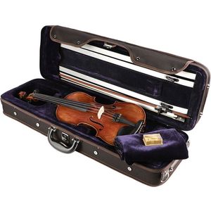 Leonardo LV-5012 viool set 1/2, massief, ebbenhouten fittings, zeer gevlamd esdoorn, incl. luxe koffer en strijksto