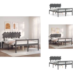vidaXL Seniorenbed - Seniorenbedden - Senioren Bed - Bedframe - Seniorenbed met hoofdbord massief hout grijs