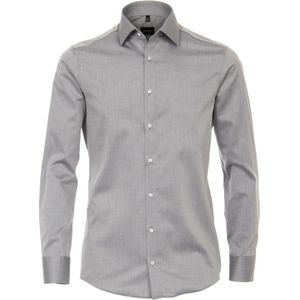 VENTI modern fit overhemd - twill - grijs - Strijkvriendelijk - Boordmaat: 41