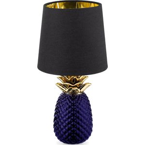 Navaris tafellamp met ananas design - Decoratieve lamp van keramiek - 35cm - E14 fitting - Ananaslamp voor tafel, bureau of nachtkastje in paars/zwart
