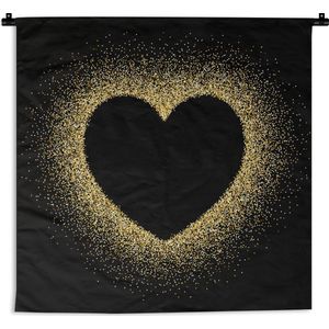 Wandkleed Goud - Gouden hart op een zwarte achtergrond Wandkleed katoen 60x60 cm - Wandtapijt met foto