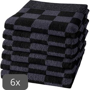 Droomtextiel Geblokte Keukendoeken Antraciet 6 Stuks - 100% Katoen - 50x50cm - Horecakwaliteit