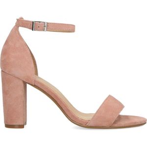 Manfield - Dames - Roze suède sandalen met hak - Maat 37