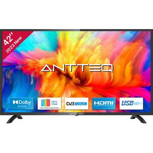 ANTTEQ AB42D1-televisie 42 inch (TV 106 cm)-Dolby Audio, LED, HDMI, mediaspeler via USB, digitale audio-uitgang, triple tuner DVB-C/T2/S2, CI+, inclusief hotelmodus