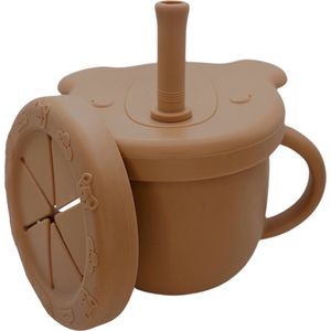Pure Luv Drinkbeker - Sip & Snack 3-in-1 Beker Bruin - drinkbeker met rietje baby - peuter - snackbeker - valbestendig - BPA Vrij
