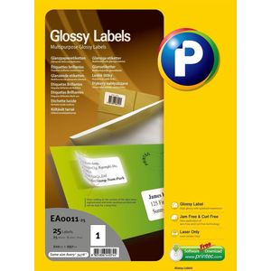Printec Glanzend etiket - Laser printer - 25 stickervellen - 1 label per A4 - 25 stickers per doos