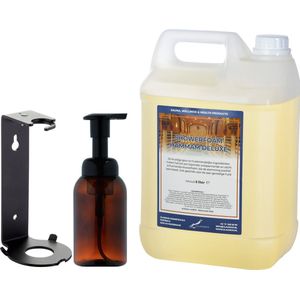 Foam Zeepdispenser 300 ml amber bruin hervulbaar + 5 liter Foam Hammam Deluxe navulling (inclusief beugel)