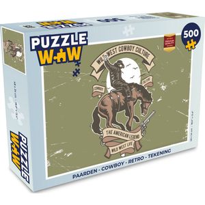 Puzzel Paarden - Cowboy - Retro - Tekening - Legpuzzel - Puzzel 500 stukjes