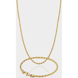 Rope Ketting 3 mm x Rope Armband 3 mm - Gouden Schakelketting en Schakelarmband Heren - 60/21 cm lang - Olympus Jewelry