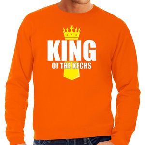 Koningsdag sweater King of the Kechs met kroontje oranje - heren - Kingsday outfit / kleding / trui S