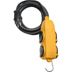 Verlengsnoer Met Stopcontacten - Spatwaterdicht IP44 - Zwart Geel - H07RN-F 3G2.5 - Stekkerdoos Met Klepdeksel Voor Buiten En Werkplaats