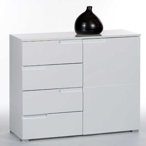 EMOB - Commode Peso 1 deur 4 lades - wit - Emob - Woonkamerkasten - Wit - MDF - Woonkamerkasten - Op voorraad