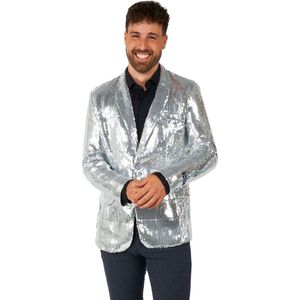 Suitmeister Sequins Zilver - Heren Kerst Blazer - Glimmende Pailletten - Zilver Kerstmis Jasje - Maat L