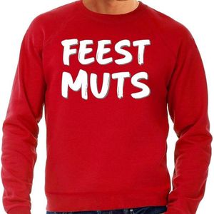 Feest muts sweater / trui rood met witte letters voor heren -  fun tekst truien / grappige sweaters S