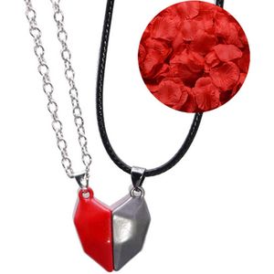 Magnetische Hartjes Ketting Set + Rozenblaadjes = Valentijn Cadeautje voor Hem en Haar - Valentijnsdag voor Mannen Cadeau Kadootjes