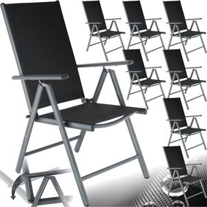 tectake® Aluminium tuinstoelen - Klapstoelen met 7-voudige kantelverstelling en hoge rugleuning - Opvouwbare stoelen - Ideaal voor tuin, terras en balkon - Belastbaarheid 110 kg - Afmeting 67 x 56 x 105 cm - Set van 8 - Antraciet