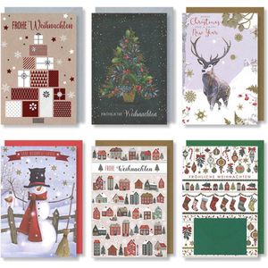 6 Weihnachtskarten mit Umschlag Set - Weihnachtskarte Klappkarten - A6 - Fröhliche Weihnachten - 6 Kerstkaarten met Duitse tekst