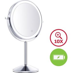 Make Up Spiegel Rond 10x Vergroting - Ingebouwde Batterij - LED Verlichting - Zilver