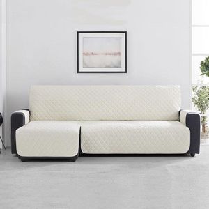 Velvet Quilt Chaise Longue Links - Bankbeschermer - 200cm breed - Ivoor - Soft Touch - Anti-slip onderkant