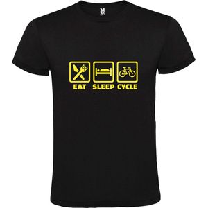 Zwart T shirt met print van "" Eat Sleep Cycle "" print Geel size XXL
