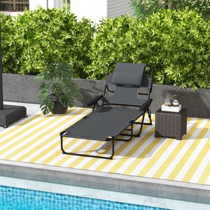 Opvouwbaar ligbed tuinligstoel met kussen, ligstoel met verstelbare rugleuning, armleuning, gezichtsgat, campingligstoel voor tuin, balkon, gaas, donkergrijs, belastbaar tot 120 kg