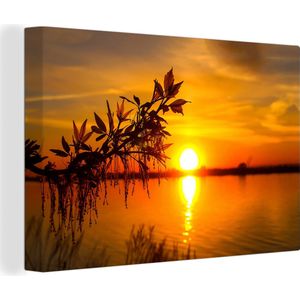 OneMillionCanvasses - Canvas - Zon - Water - Tak - Bladeren - Canvasdoek - 120x80 cm - Canvas natuur - Muurdecoratie - Slaapkamer