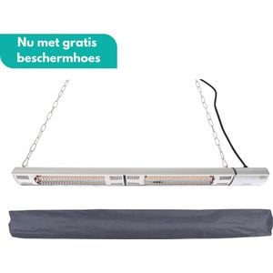Sunred - COMBIDEAL - Heater & Hoes - Ultra lijn - Zilver – Hangend/Wand model - Terrasverwarmer – Halogeen rosé goud technologie - 3000W – 2 Standen - Afstand bestuurbaar - Elektrische heater