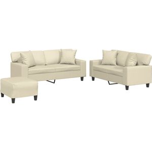 vidaXL Loungeset 3-delig - Kunstleer - Crèmekleurig Loungeset - Tuinlounge - Lounge Stoffen - Bankstel - 2 Persoons Bank