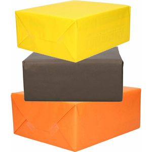 3x Rollen kraft inpakpapier oranje/geel/zwart 200 x 70 cm - cadeaupapier / kadopapier / boeken kaften