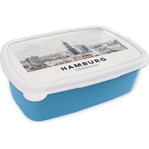 Broodtrommel Blauw - Lunchbox - Brooddoos - Duitsland - Hamburg - Huizen - 18x12x6 cm - Kinderen - Jongen