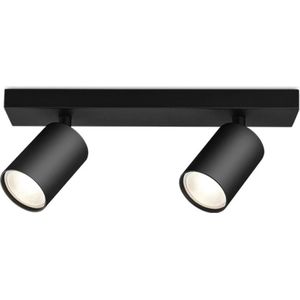 LED Plafondspot - Kingtron Betin - GU10 Fitting - 2-lichts - Rond - Mat Zwart - Kantelbaar - Aluminium
