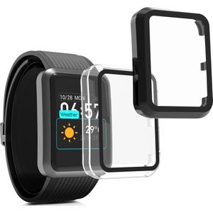 kwmobile 2x cover geschikt voor Huawei Watch D - Fitnesstracker cover van gehard glas en kunststof frame set zwart / transparant