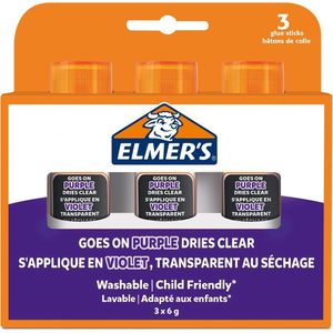 Elmer's-lijmstiften met verdwijnende paarse lijm | Droogt kleurloos op | Geweldig voor knutselen en op school | Uitwasbaar en kindvriendelijk | 6 g | 3 stuks