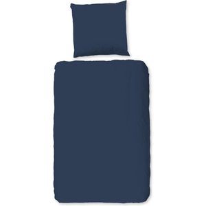 Zachte Katoen/Satijn Eenpersoons Dekbedovertrek Uni Donker Blauw | 140x200/220 | Luxe En Comfortabel | Hoogwaardige Kwaliteit