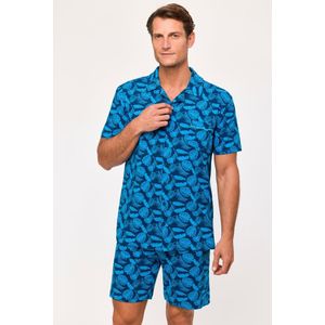 Woody Jongens-Heren Pyjama blauwe bladeren prin - maat S