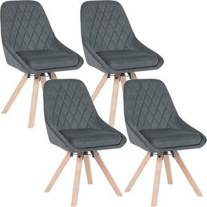 Set Van 4 Eetkamerstoelen Keukenstoel Draai Met Fluwelen Bekleding Poten Gemaakt Van Beuken Donkergrijs