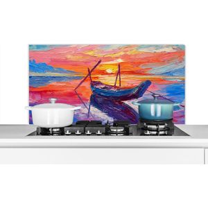 Spatscherm keuken 100x50 cm - Kookplaat achterwand Schilderij - Boot - Olieverf - Water - Muurbeschermer - Spatwand fornuis - Hoogwaardig aluminium