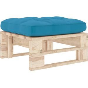 vidaXL Tuinhocker - Pallet - Grenenhout - Blauw kussen Pallet Poef - Houten Bank - Lounge Set - Buitentijd - Balkon Decoratie