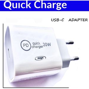 20W Adapter Usb-C Snellader - Geschikt voor verschillende merken - Universeel - 1 Stuk - USB-C Adapter - Wit - Snellader - USB-C Stekker - Fast Charger - Oplaadblokje - Quick Charge