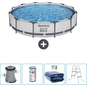 Bestway Rond Steel Pro MAX Zwembad - 366 x 76 cm - Grijs - Inclusief Pomp Filter - Solarzeil - Ladder