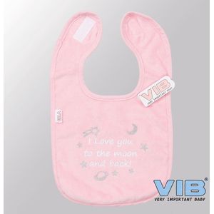 VIB® - Slabbetje Luxe velours - I Love You to the moon and back! (Roze) - Babykleertjes - Baby cadeau