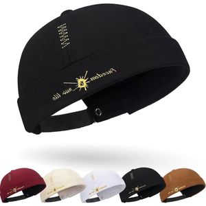 Cotton Docker Cap Zomerhoed Heren - Nautische Stijl Katoenen Visser Hoed met Oprolbare Rand - Verstelbare Zomer Pet - Retro Hoofddeksel - Katoenen Muts zonder Klep voor Mannen - Hoofddeksel met Oprolbare Rand voor Vissen - Matroos Hoodie Hoed